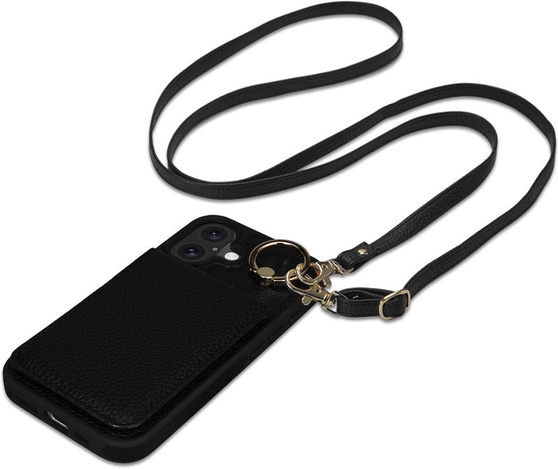 Keallce Case for iPhone 16 6.1'', Detachable Crossbody Case Wallet with RFID Blocking Card Holder, 360ｰRing Stand, Folio Leather iPhone Cover Shoulder Lanyard Strap Lady for iPhone 16 2024 5G, Black - Image 1